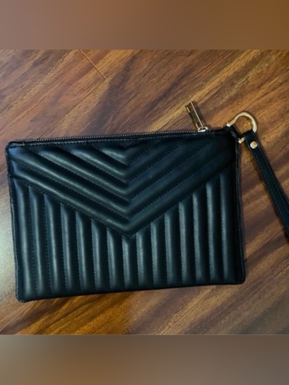 Quilted Black faux Leatherette Wristlet Clutch